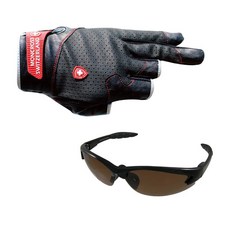 Monkross 3片式釣魚手套 GN-301B+新韓光學太陽眼鏡 SH7023, 混色, 黑褐色