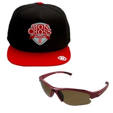 Moncross 後扣帽 MMY-501 + 新韓光學 運動太陽眼鏡 SH3031, 後扣帽(紅色), 太陽眼鏡(紅棕色)