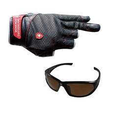 몽크로스 3컷 낚시장갑 GN-301B + 신한광학 선글라스 SH7045, 혼합 색상, Black Brown Coating, 1개