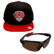 Moncross 後扣棒球帽 MMY-501 + 新韓光學 運動太陽眼鏡 SH7049, 後扣棒球帽(紅色), 太陽眼鏡(黑褐色)