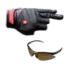 Monk Cross 3段切斷釣魚手套 GN-301B+新韓光學太陽眼鏡 SH7039, 混色，黑棕金塗層