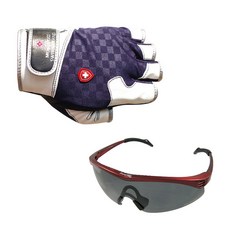 Monkross 5片式釣魚手套 GG-501N+新韓光學太陽眼鏡 SH7028, 混色，紅煙