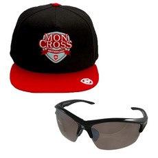 Moncross 後扣帽 MMY-501 + Shinhan Optical 運動太陽眼鏡 SH7046, 後扣帽(紅色), 太陽眼鏡(黑茶色鍍銀膜)