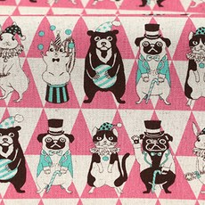 COSMO棉質亞麻Crossroad動物馬戲團三角布料, 粉色的