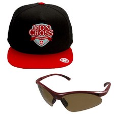 Moncross 後扣帽 MMY-501 + 新韓光學 運動太陽眼鏡 SH3044, 後扣帽(紅色), 太陽眼鏡(紅棕色)
