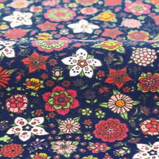 Rapleur優質棉質亞麻高級花朵布料, 深藍色