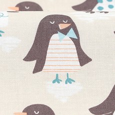 混紡棉質 雪日企鵝遊行 布料, 米色