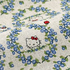 HELLO KITTY 花紋亞麻布面料, Hello Kitty藍色款