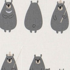 KIYOHARA 清原株式會社 Petit de Forme 黑熊家族釣魚 棉麻布料, 灰色