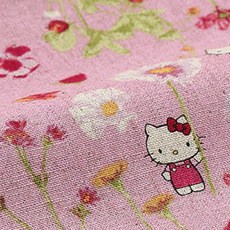 KIYOHARA Hello Kitty花卉棉麻布, 粉色的