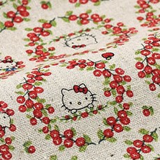 HELLO KITTY 花紋亞麻布面料, Hello Kitty紅色款