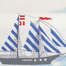 Michael Miller Marine Sarah Jane Out to Sea 帆船棉質布料, 白色 + 藍色