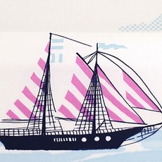 Michael Miller Marine Sarah Jane Out to Sea 帆船棉質布料, 白色 + 薰衣草色