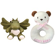 CONY BABY 動物小龍玩偶包包+小熊玩偶搖鈴 象牙白, 卡其色
