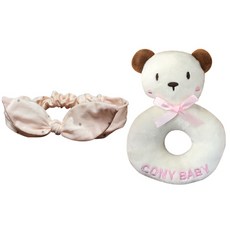 CONY BABY 髮帶+獅子玩偶搖鈴組 象牙白, 粉色的