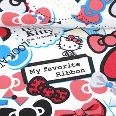 Kiyohara棉質Hello Kitty Hello緞帶布料, 牛奶