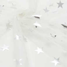 高級柔軟星星箔網紗布料, 銀色