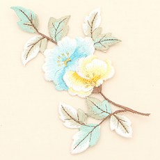 Cohas ID 牡丹花刺繡裝飾輔料, 天藍色 + 黃色, 1個