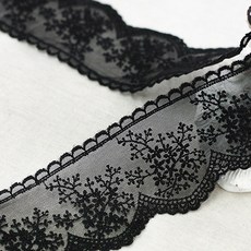 Kohas ID 薄霧花歐根紗刺繡蕾絲 270cm, 黑色的, 1件