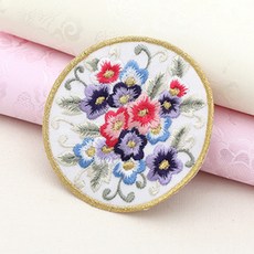 HAPPY BEARS 圓形刺繡花朵布章, 2個, 白色