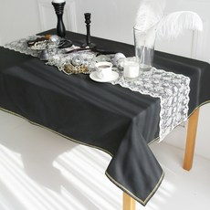 바이지미 골드엣지 테이블보, 차콜 + 골드레이스, 4인(170 ⅹ 110 cm), 1개