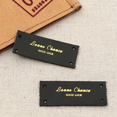 HAPPY BEARS HANDIS Bonne Chance文字印花皮革標籤, 黑色+金色, 6件