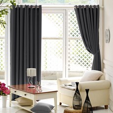 Colorstory 打孔式純色窗簾+窗簾繩 2入組, Charcoal Gray
