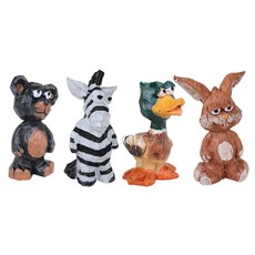 퍼닉 인테리어용 미니어처 동물인형 4p 세트, 곰, 얼룩말, 오리, 토끼