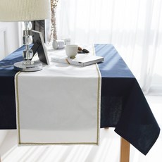 BYJIMI 滾邊桌旗, 白色 + 金色蕾絲, 4人(180 x 40 cm), 1個