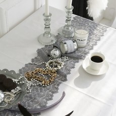 BYJIMI 蕾絲桌旗, 灰色, 6人(220 x 25 cm)