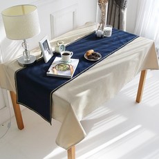 BYJIMI 滾邊桌旗, 海軍藍 + 金色蕾絲, 6人(220 x 40 cm), 1個