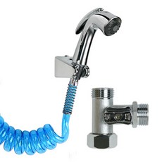 手柄式馬桶花灑彈簧軟管 2.5M+離子水過濾器+手套組 水藍色, 1套