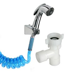 YNET 手柄式清潔蓮蓬頭金屬軟管 T型 2.5M+離子淨水過濾器+手套組 藍色, 1套