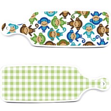 Roem Design 上菜砧板 2件組 格紋粉彩綠套組, 格紋粉彩綠, 猴子, 1套