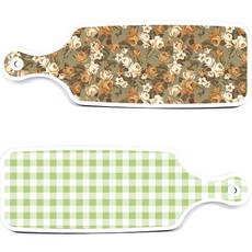 Roem Design 上菜砧板 2件組 格紋粉彩綠套組, 格紋粉彩綠, 土色花朵, 1套