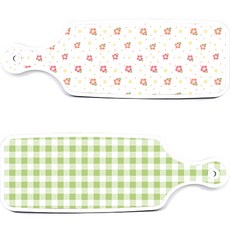 로엠디자인 서빙 도마 보드 2p 체크파스텔그린 세트, 체크파스텔그린, 훈색나팔꽃화이트, 1세트