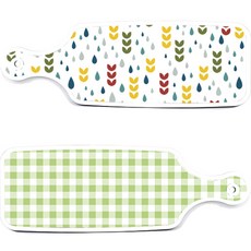 ROEM DESIGN 上菜砧板 2入 格紋粉彩綠 套組, 格紋粉彩綠, 雨水與新芽圖案, 1套