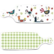 Roem Design 上菜砧板 2件組 格紋馬卡龍綠色套組, 格紋馬卡龍綠色, 雞圖案, 1套
