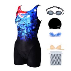 AQUATICA 女款無袖塗鴉連身泳衣 AQA69245+競技泳具配件組 6件組