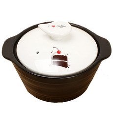 LKmade 韓式傳統雙耳陶瓷砂鍋+蛋糕印花鍋蓋組, 小號（17.5cm）