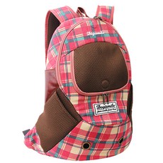 도기스마일 체크캔버스백팩, 레드, 1개
