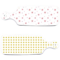 Roem Design 上菜砧板 2入 圓形圖案 粉彩黃色 砧板組, 圓形圖案 粉彩黃色, 淡粉紅牽牛花, 1套