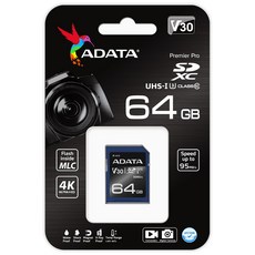 에이데이타 SD 카드 V30 UHS-I U3 MLC + 어댑터, 64GB, 1개