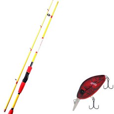 APIS Bass Game XT 路亞釣竿 黃色 + DAMIKI DC-100 硬式假餌 55mm 307D RED CRAW, 1套