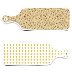 Roem Design 上菜砧板 2入 圓形圖案粉彩黃色組, 圓形圖案粉彩黃色, 赭黃色花朵, 1套