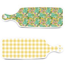 Roem Design 上菜砧板 2入 格紋粉彩黃組, 格紋粉彩黃, 藍綠玫瑰藤, 1套