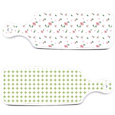 Roem Design 上菜砧板 2件組 圓形圖案粉彩綠板組, 圓形圖案粉彩綠, 紫紅色玫瑰白, 1套