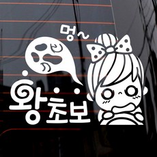 제제데코 멍왕초보 자동차 스티커, 화이트, 1개