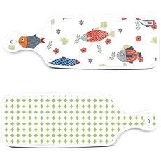 羅恩設計 上菜砧板 2件組 圓形圖案粉彩綠色板, 圓形圖案粉彩綠色, 魚形圖案, 1套