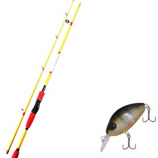 APIS Bass Game XT 路亞釣竿 黃色 + DAMIKI DC-200 硬餌路亞 55mm 305H SUN FISH, 1套